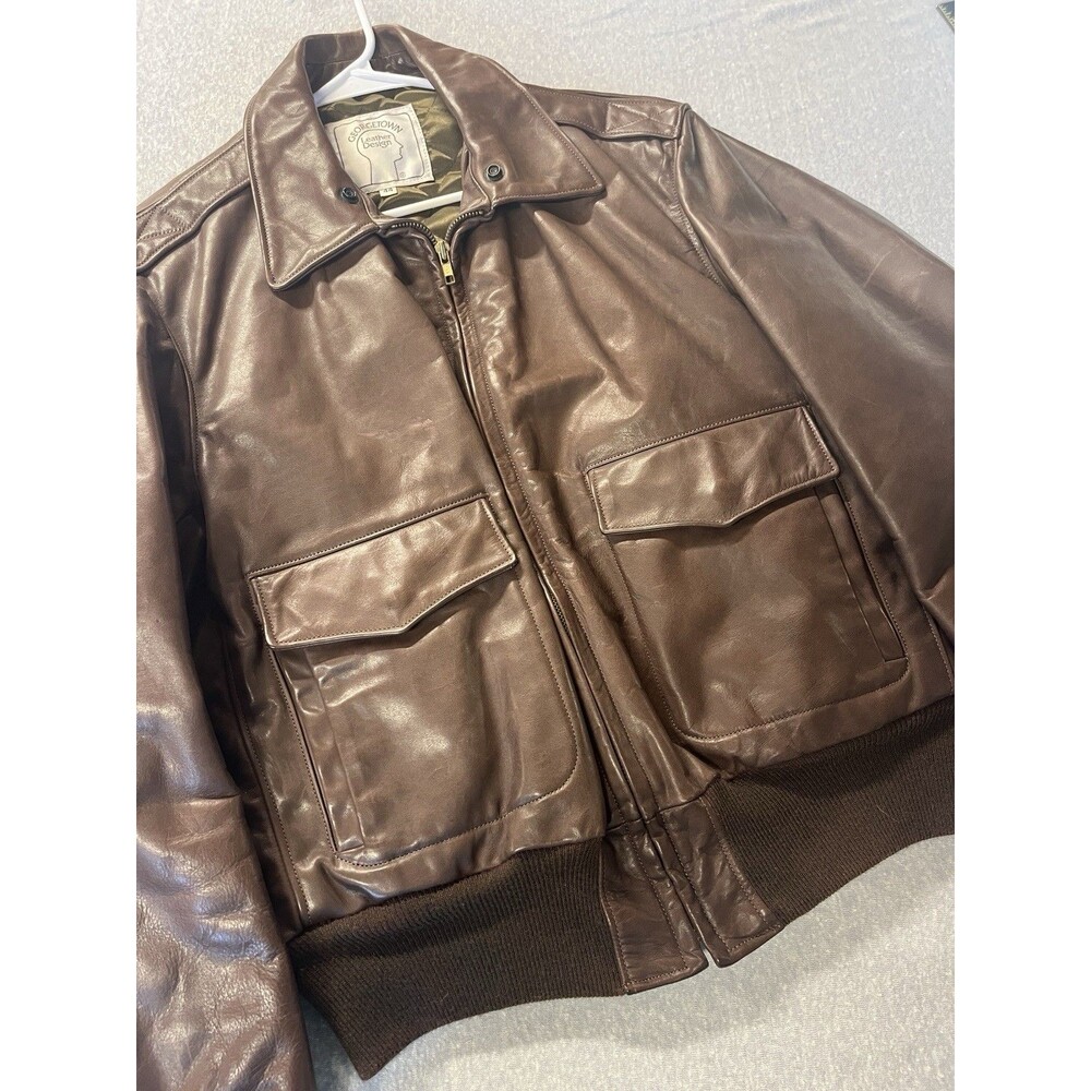 Georgetown Leather Bomber Jacket Brown Men’s 44 Vintage Biker Flight Very Good